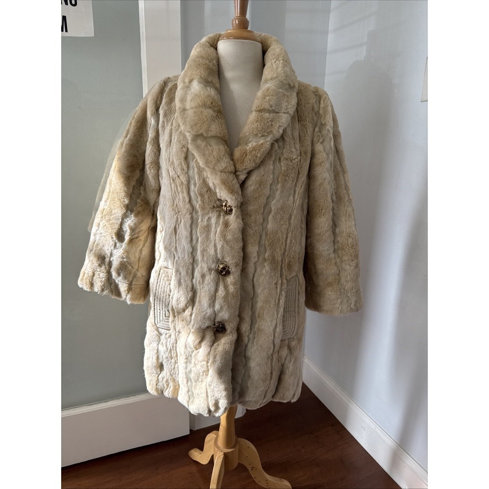 Vtg Juicy Couture Womens Faux Fur Coat Cream Lined Pockets Jacket M